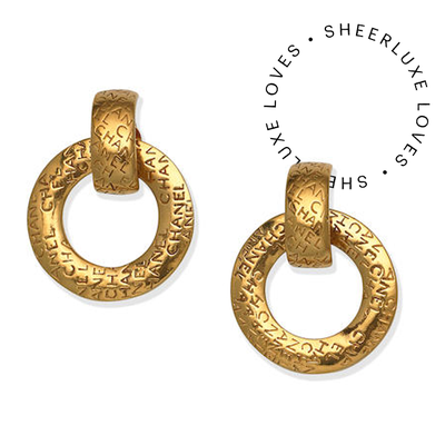 Embossed Gilt 2-In-1 Hoop Clip-On Earrings from Chanel