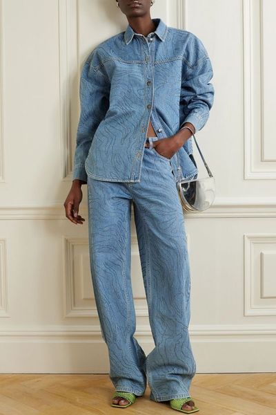 Oversized Embellished Organic Denim Shirt from Rotate Birger Christensen