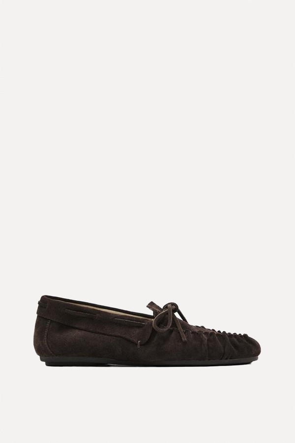 Split Leather Loafers With Gathered Bow from MASSIMO DUTTI