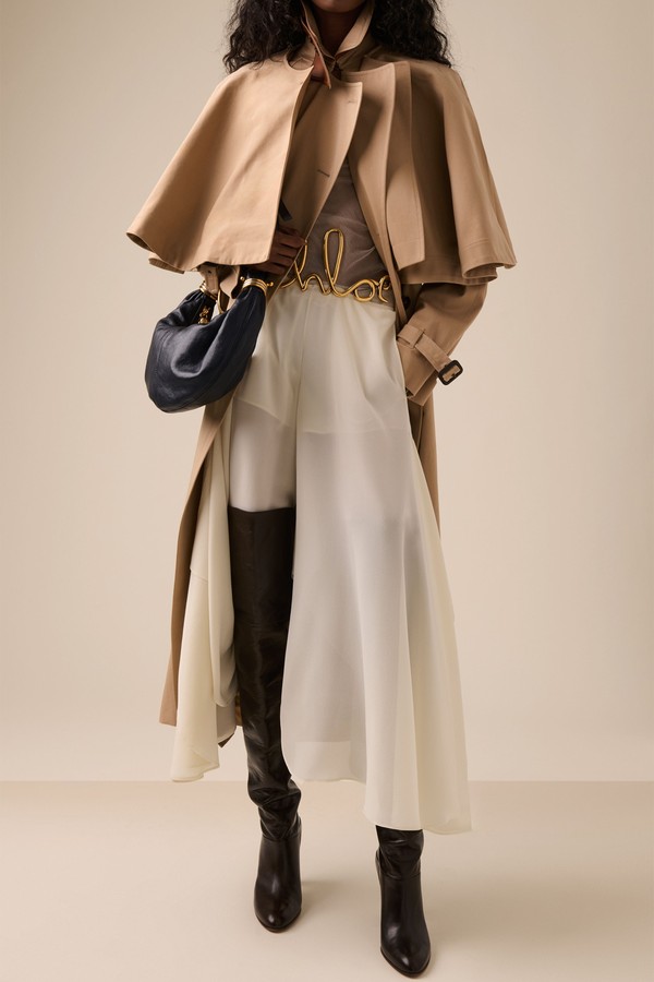 Classic Trench Coat In Cotton Gabardine With Cape