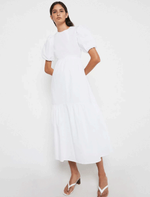 Puff Sleeve Cotton Midi Dress from Warehouse