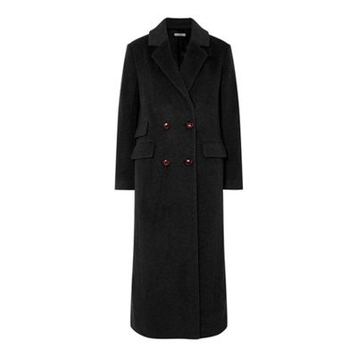 Mayer Double-Breasted Leather-Trimmed Wool Coat from GANNI