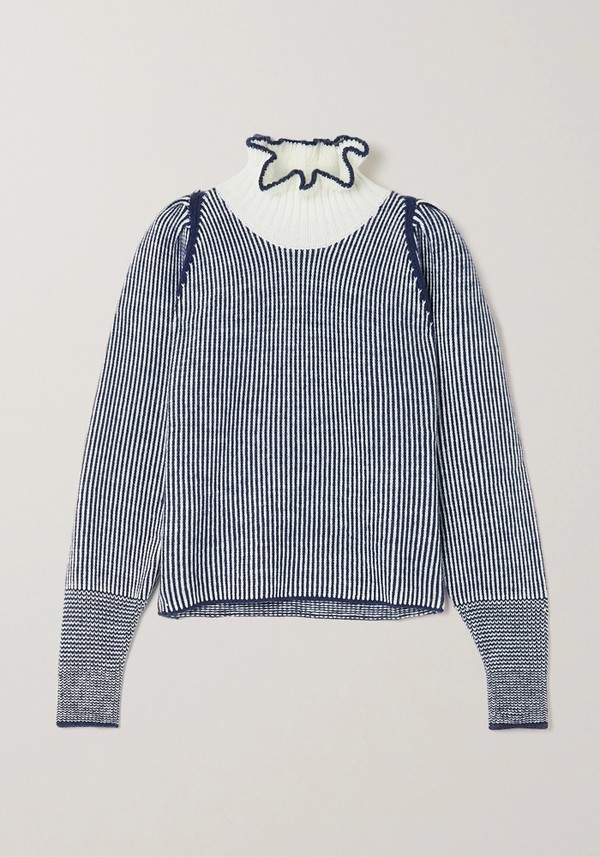 Blue Ruffled Striped Knitted Sweater from See By Chloé