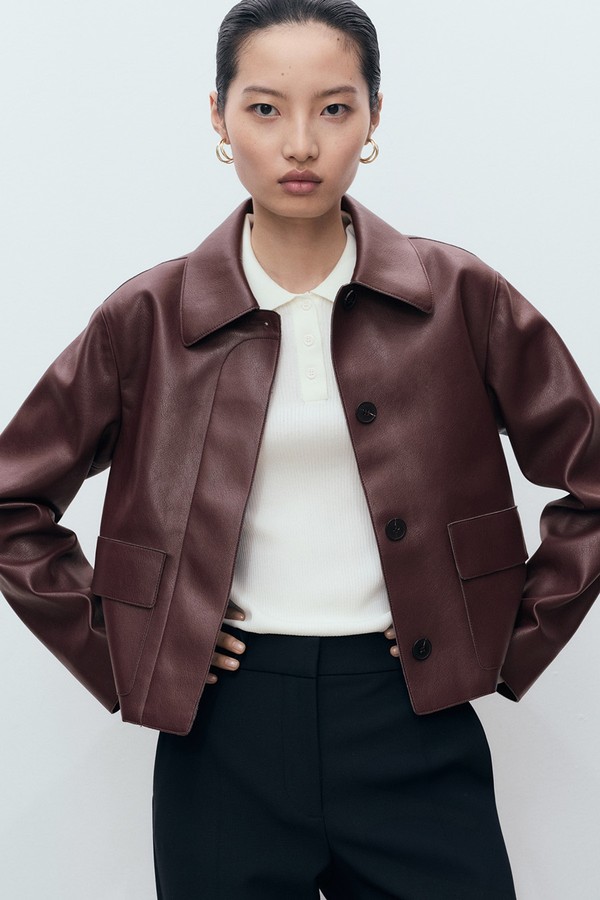 Leather Effect Jacket With Pockets from Mango