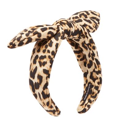 Leopard-Print Bow Silk Headband from House Of Lafayette
