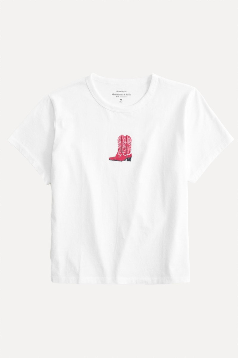 Short-Sleeve Red Boots Graphic Skimming Tee from Abercrombie & Fitch