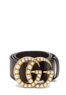 GG Faux Pearl-Embellished Leather Belt from Gucci