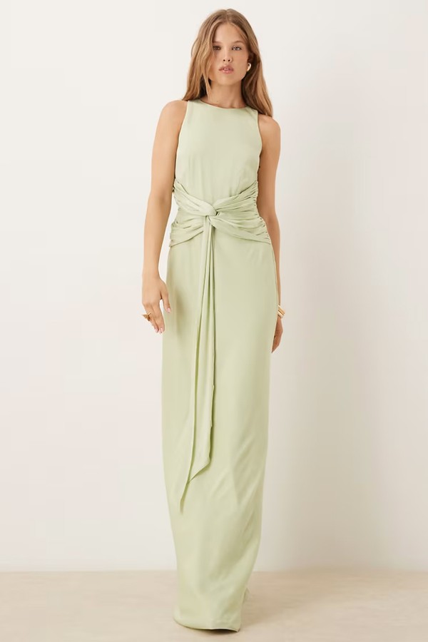 Twist Front Satin Maxi Dress from Six Stories