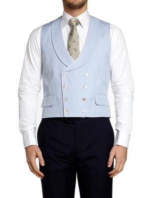 Linen Double Breasted 8 Button Shawl Lapel Waistcoat
