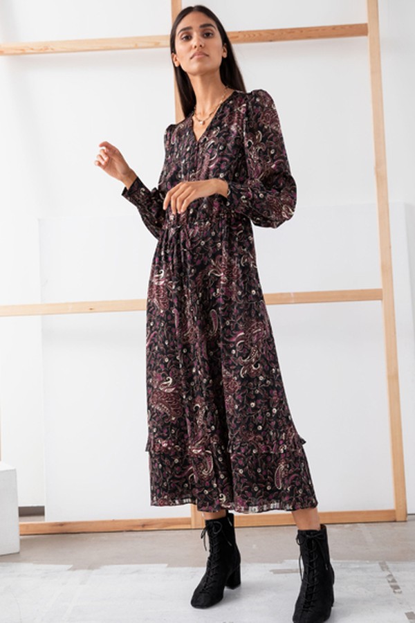 Paisley Satin Midi Puff Sleeve Dress from & Other Stories