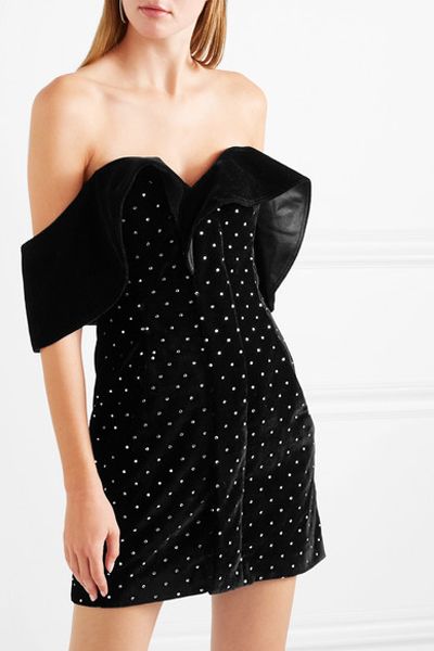 Off-The-Shoulder Embellished Velvet Mini Dress from Self-Portrait