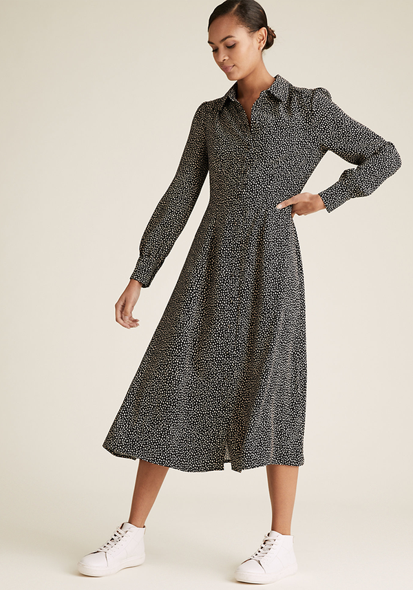 Printed Collared Midaxi Shirt Dress
