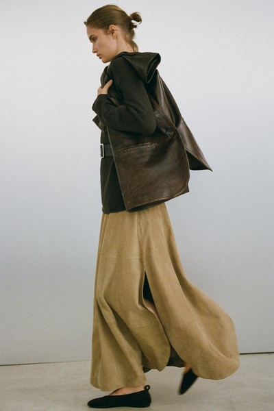 Long Nappa Leather Skirt With Side Splits, £299 | Massimo Dutti