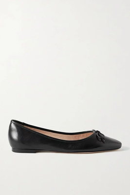 Bow Embellished Leather Ballet Flats from Porte & Paire