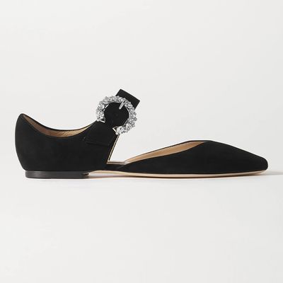 Gin Crystal-Embellished Suede Ballet Flats from Jimmy Choo