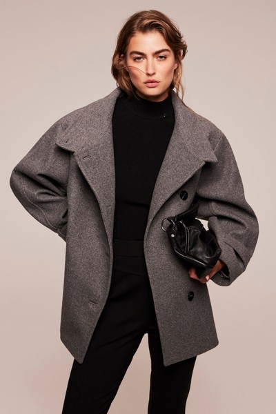 Grey Funnel Neck Coat