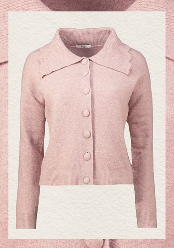 Pink Scallop Collar Cardigan With Wool