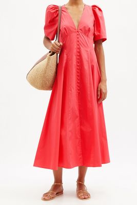 Jodie Puff-Sleeve Cotton Midi Dress, £476 (was £595) | Three Graces London