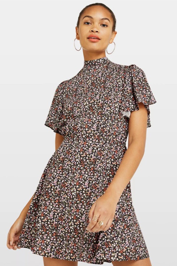 Pink Ditsy Angel Sleeve Mini Tea Dress from Miss Selfridge