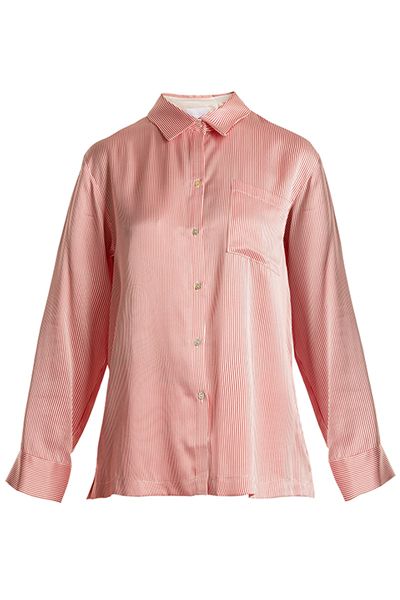Patch-Pocket Striped Silk Pyjama Shirt from Asceno