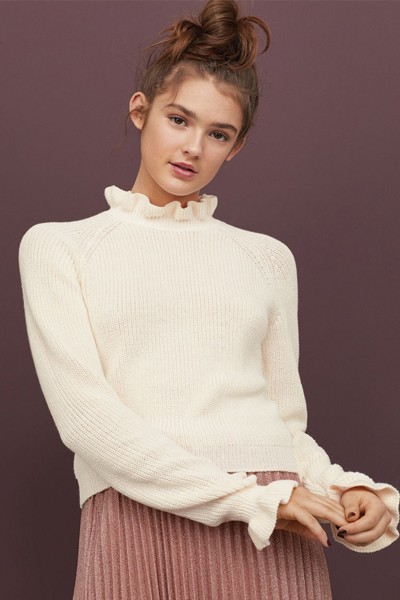 Frill-trimmed Ribbed Jumper from H&M