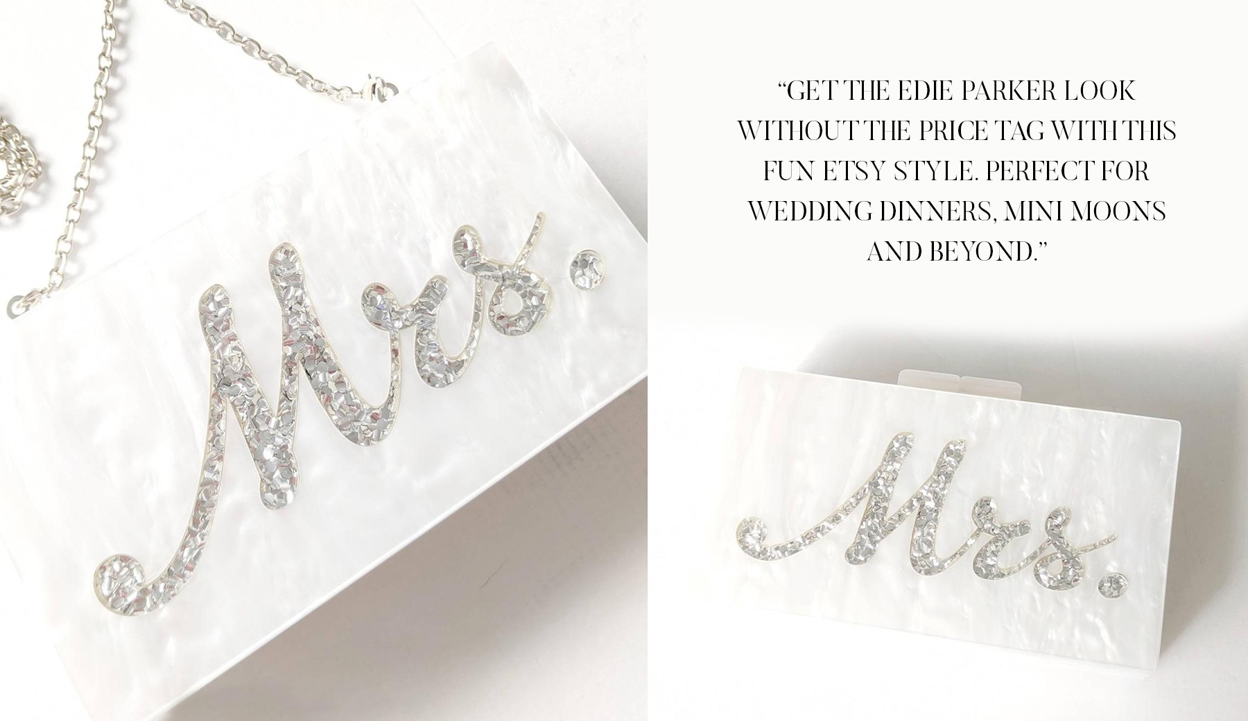 Wedding Day & Honeymoon 'mrs' Box Clutch Bag from Rowan & Fox