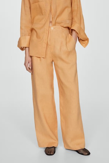 100% Linen Wideleg Trousers from Mango