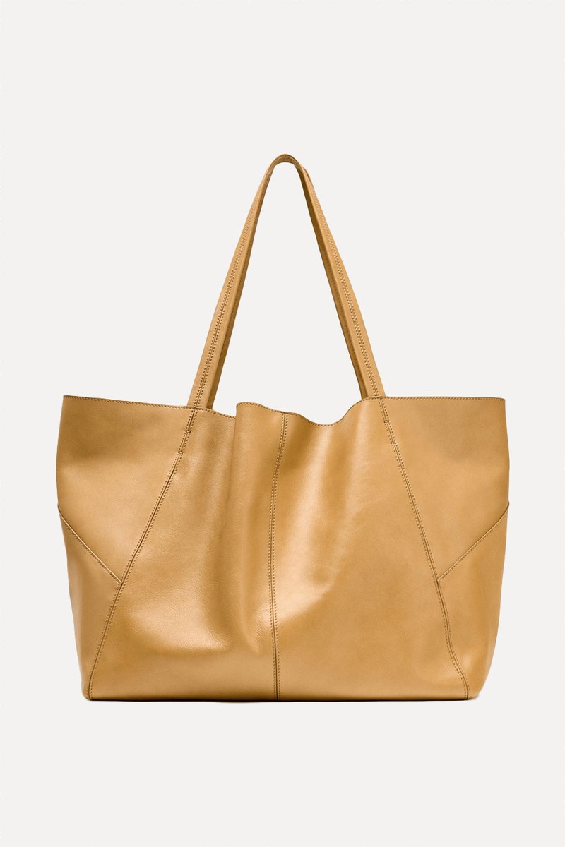 Leather Maxi Tote Bag With Topstitching from Zara