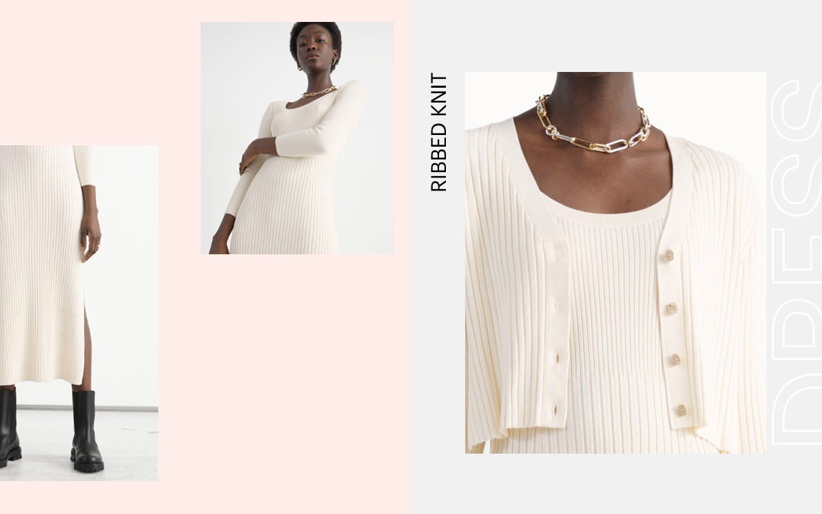 Ribbed Side Slit Midi Knit Dress, £75