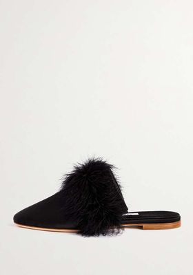 Manon Convertible Feather-Trimmed Satin Mules from Sleeper