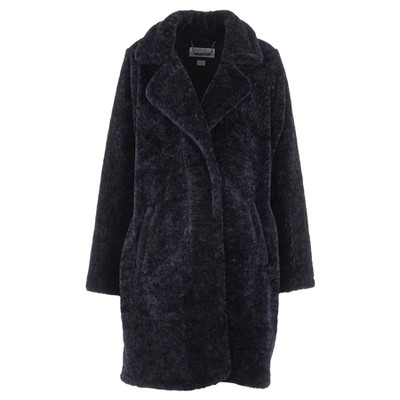 Navy Faux Shearling Coat