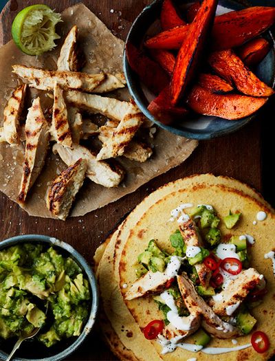 Chicken Tacos With Roasted Sweet Potato & Guacamole