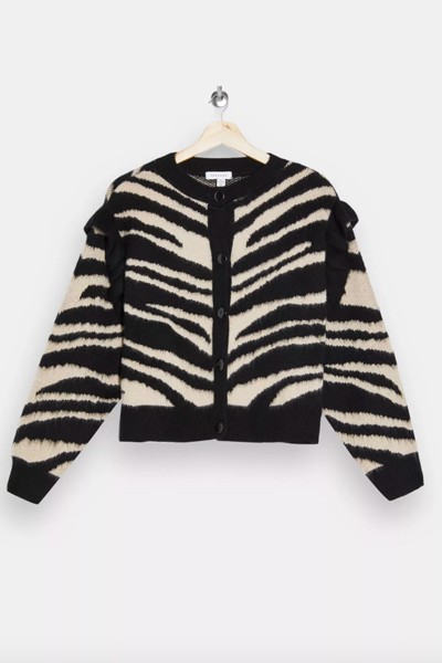 Frill Sleeve Zebra Print Cardigan