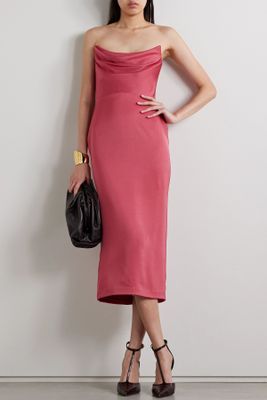 Strapless Satin-Crepe Midi Dress from Alex Perry