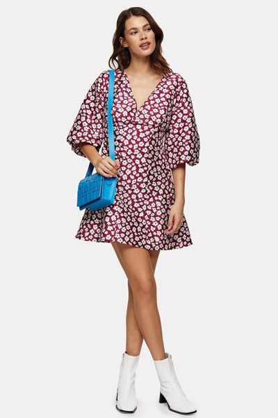 Daisy Floral Print Puff Mini Dress