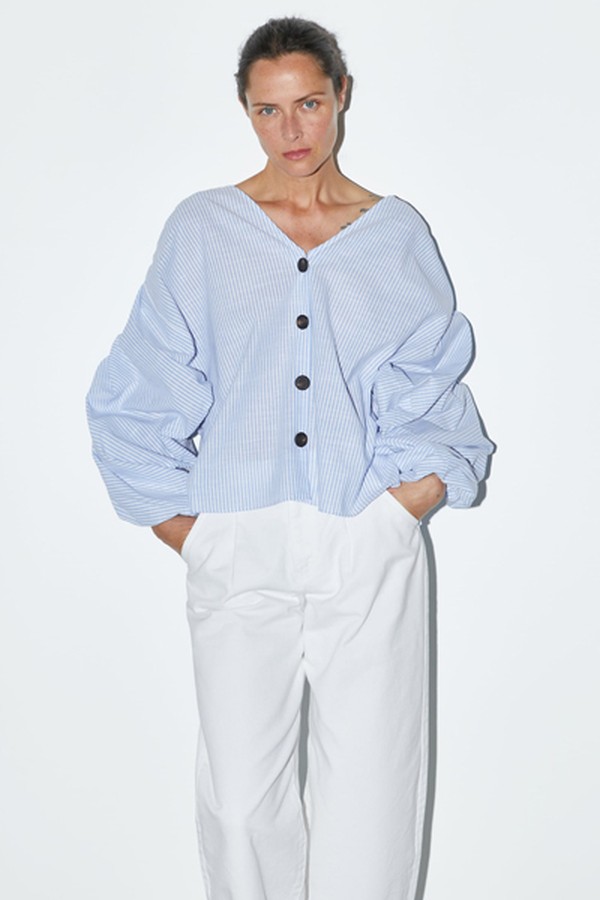 Stripped Voluminous Sleeve Top from Zara