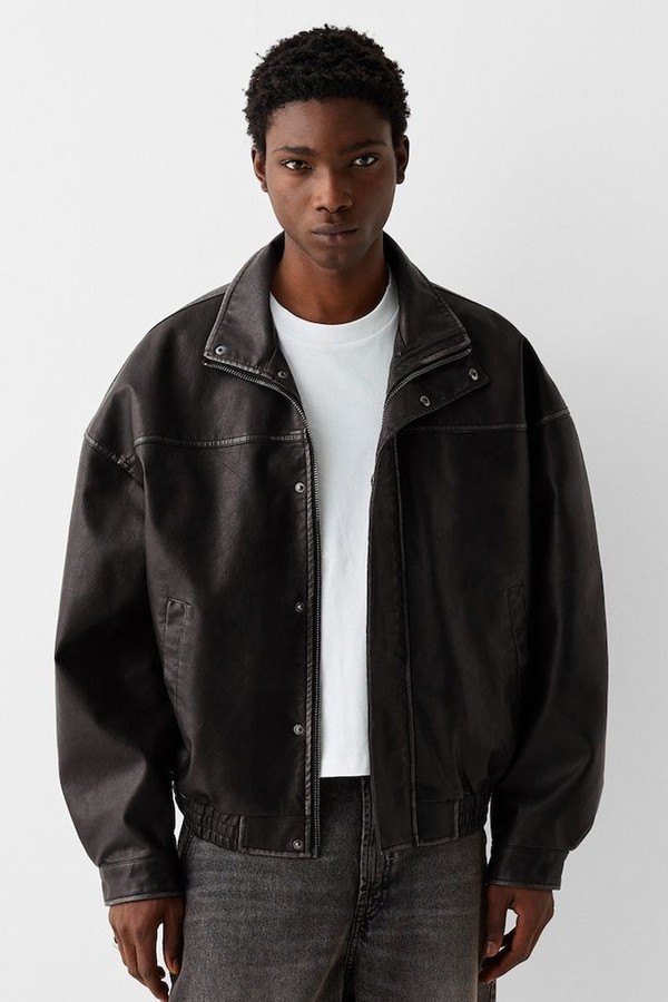 Distressed Faux Leather Oversize Jacket from Bershka