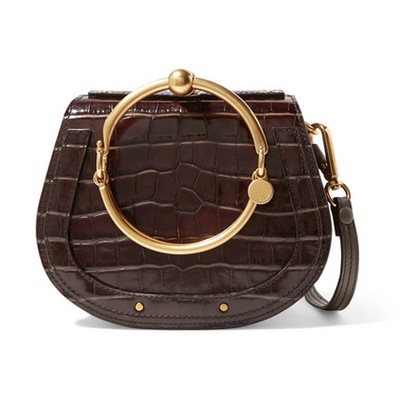 Suede-Trimmed Croc-Effect Leather Shoulder Bag from Chloé