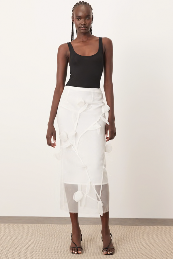 Organza Floral Applique Midi Skirt