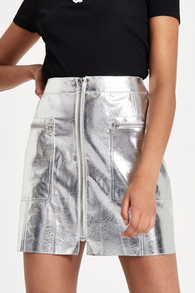 Silver Metallic Biker Mini Skirt from River Island