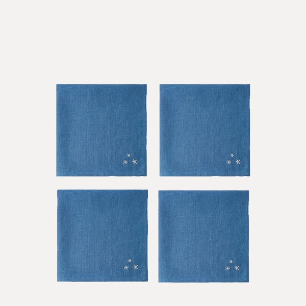  Set Of 4 Starry Hand-Embroidered Linen Napkins from Anut Cairo