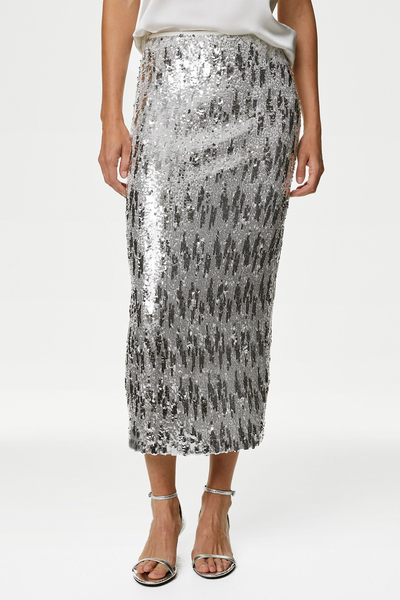 Sequin Split Back Midaxi Column Skirt from M&S