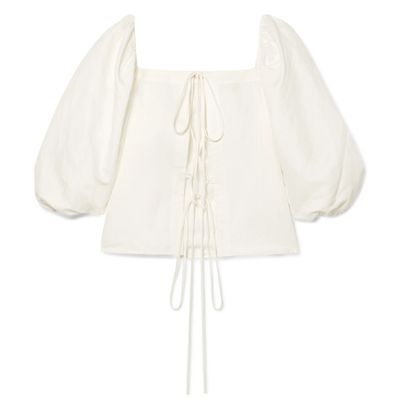 Aurel Lace-Up Cotton And Linen-Blend Blouse from Cult Gaia