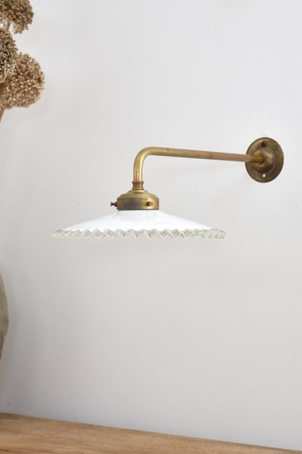 Antique French Coolie Milk Glass Frill Wall Task Light from Mayfly Vintage