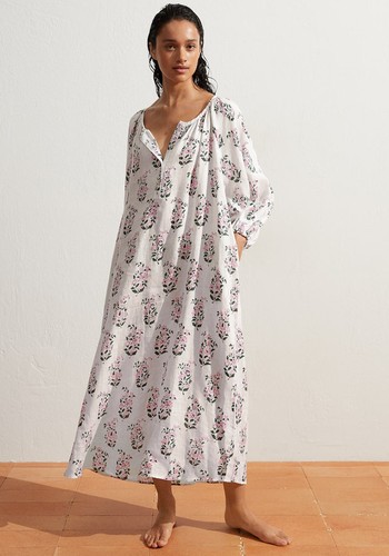 100% Linen Maxi-Floral Print Kaftan from Oysho