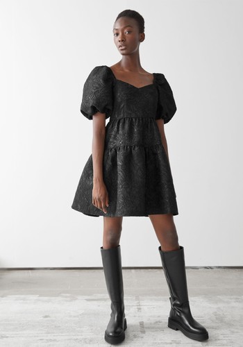 Wide Puff Sleeve Jacquard Mini Dress