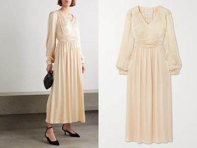Sitges Ruched Charmeuse Midi Dress from Envelope1976