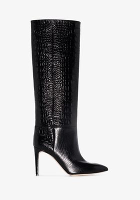 Black 85 Knee-High Embossed Leather Boots from Paris Texas