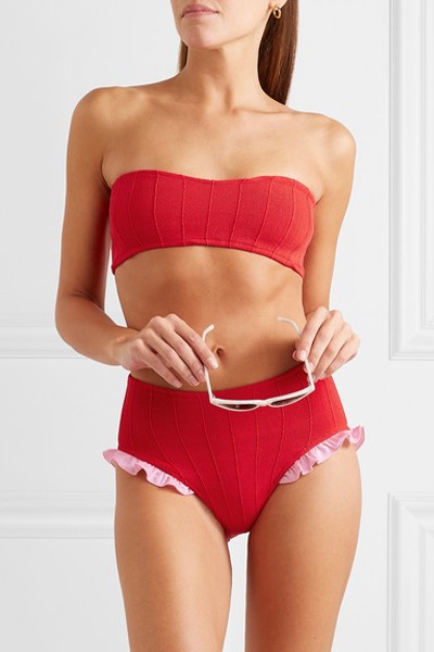 Osiris Ruffle-Trimmed Ribbed Seersucker Bandeau Bikini from Hunza G