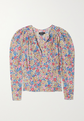 Zarga Pleated Printed Silk-Blend Crepe De Chine Blouse from Isabel Marant